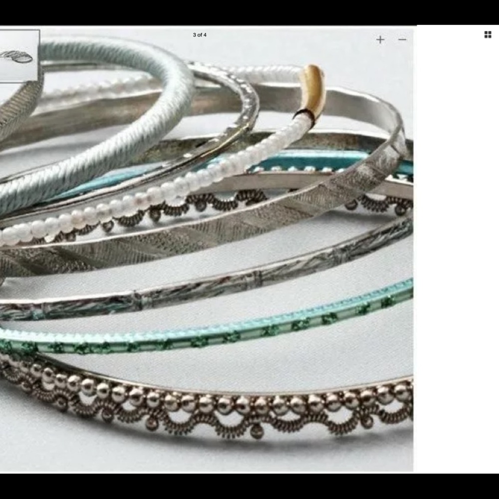 LOFT Silver & Green Bangle Set of 9
